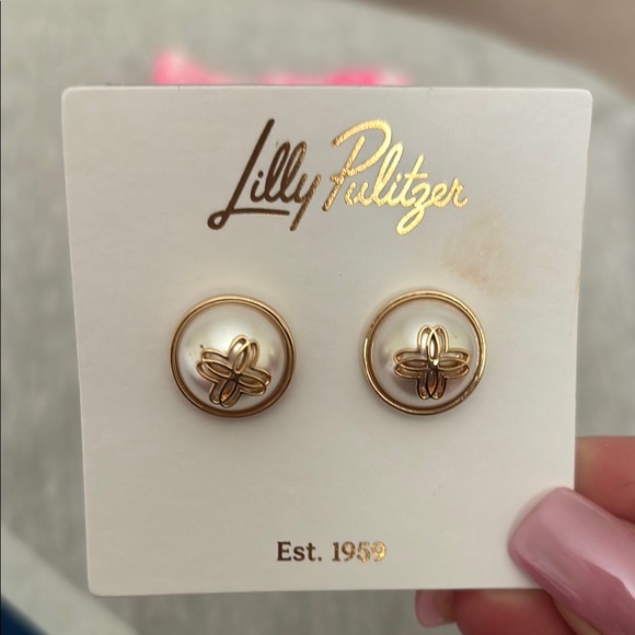 Lilly Pulitzer Pink and Gold Stud Earrings - Picture 2 of 4
